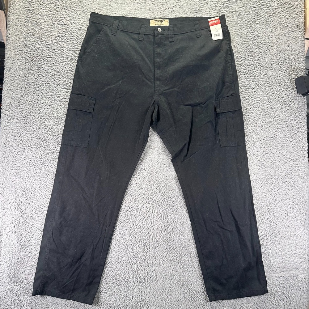 Wrangler Authentics Pant Mens 44x32 Black Cotton Twill Cargo Straight Workwear